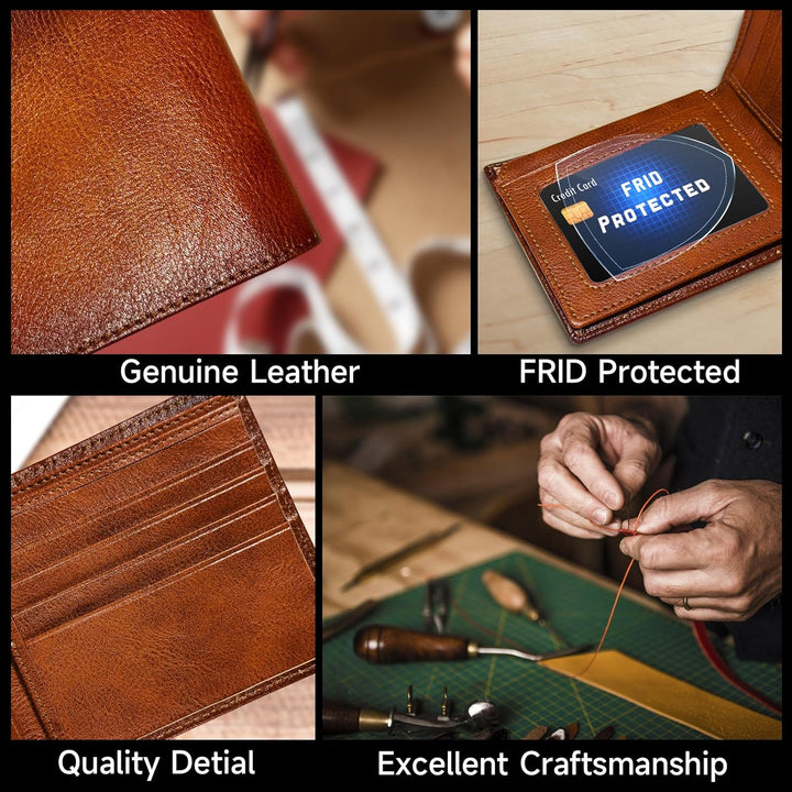 Bruine EliteFold heren bifold portemonnee, Top Grain leer, RFID-bescherming, voor dagelijks gebruik.