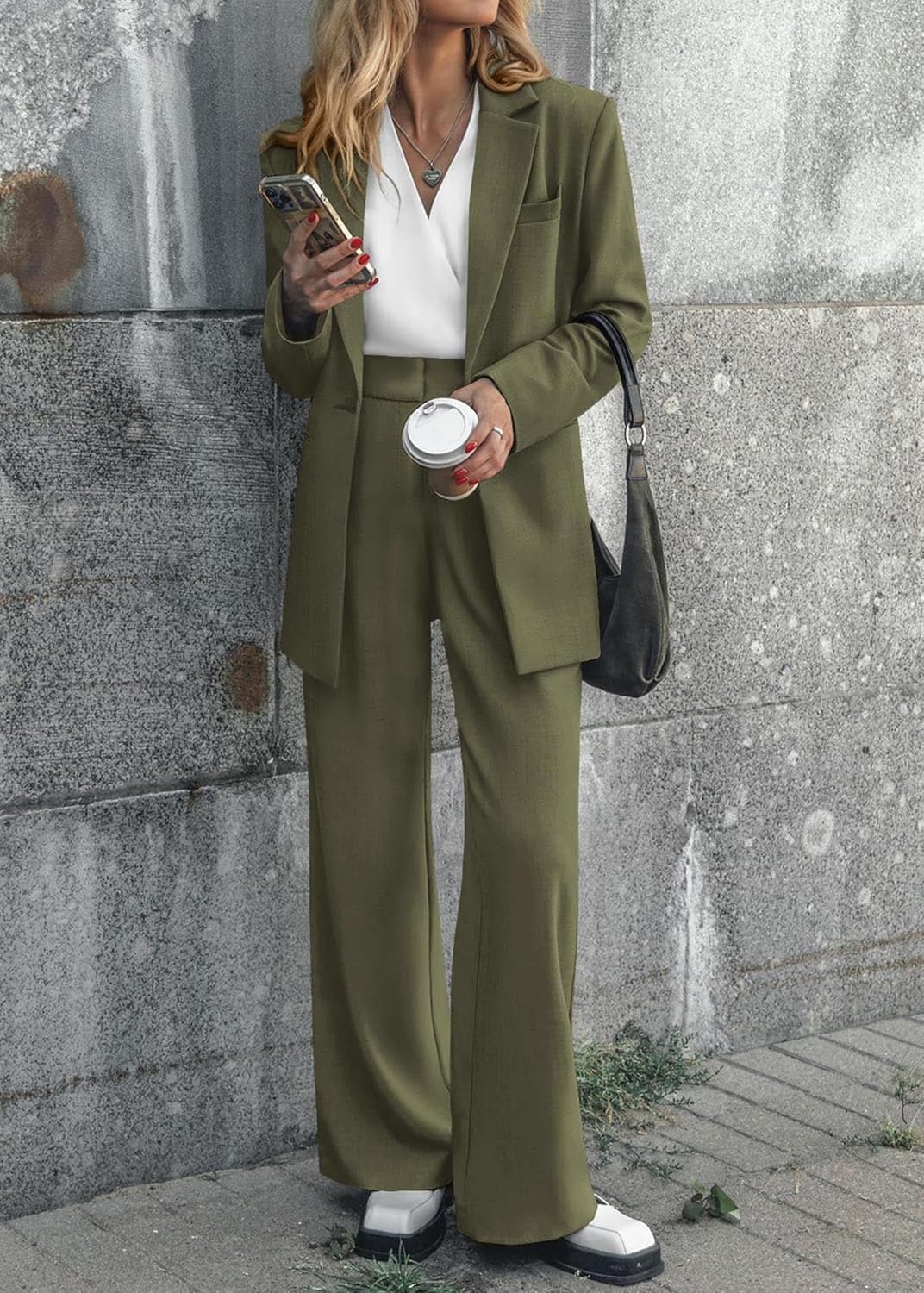 Elegante dames blazer set Mia met oversized blazer en wijde pantalon, chique look.