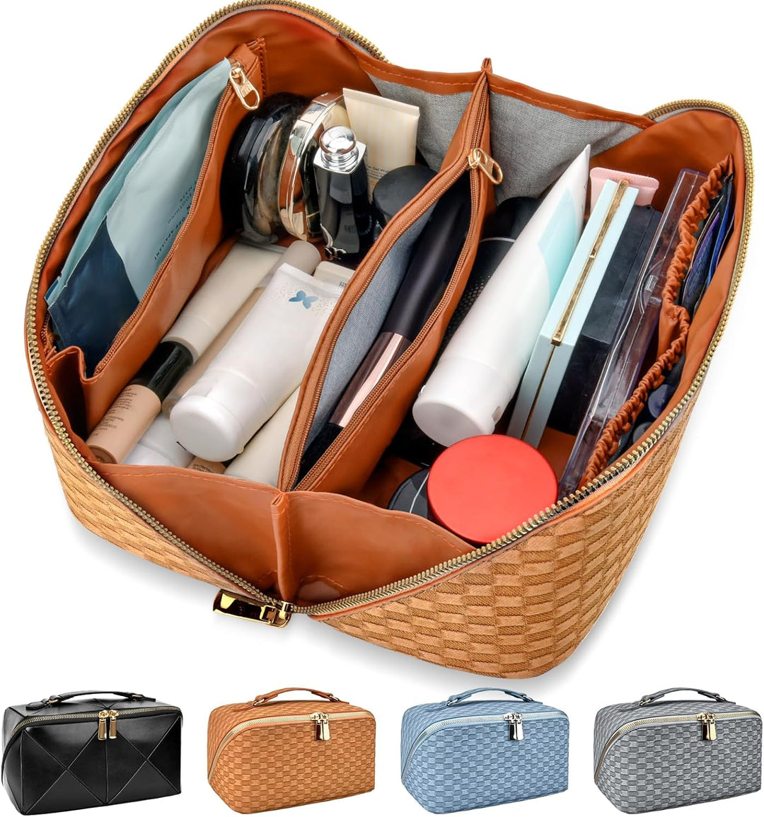 Georganiseerde beauty toilettas van PU leer, waterdicht en compact voor dames.