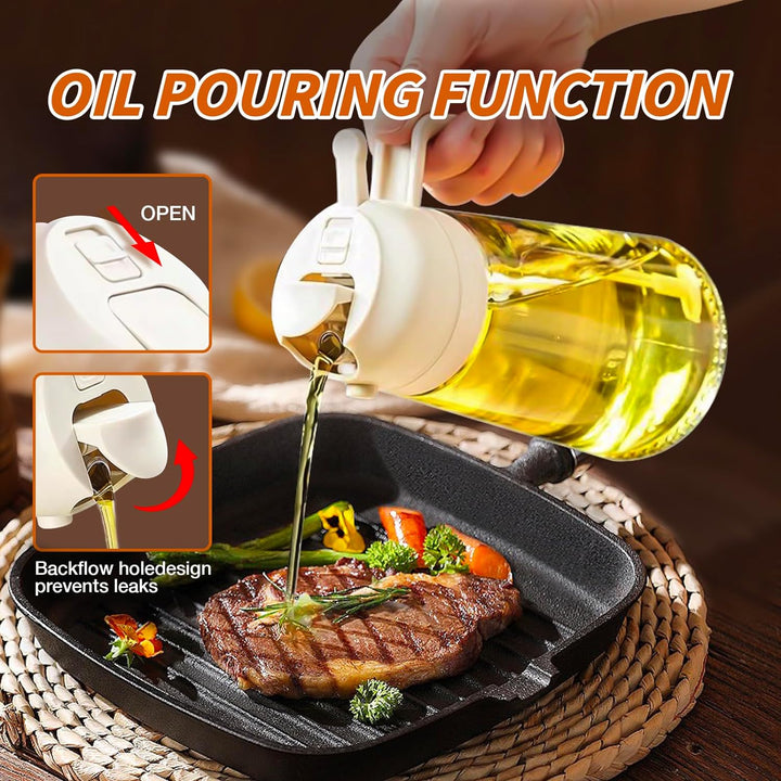 Gezond koken met deze 470ml 2-in-1 olijfoliespray dispenser in premium glazen fles.