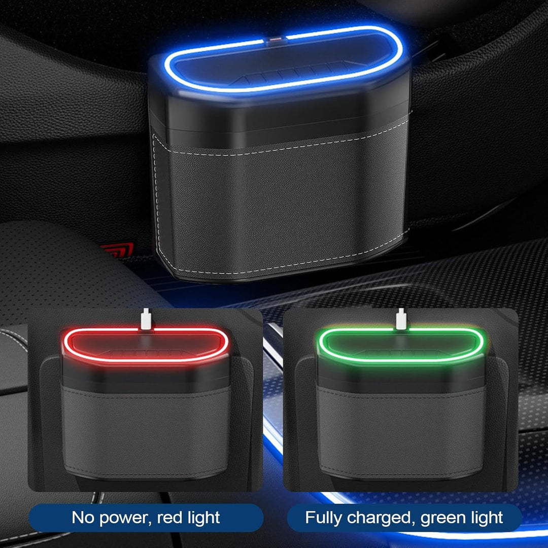 Upgrade uw auto-interieur met deze stijlvolle geurdichte prullenbak, compleet met touch LED licht.