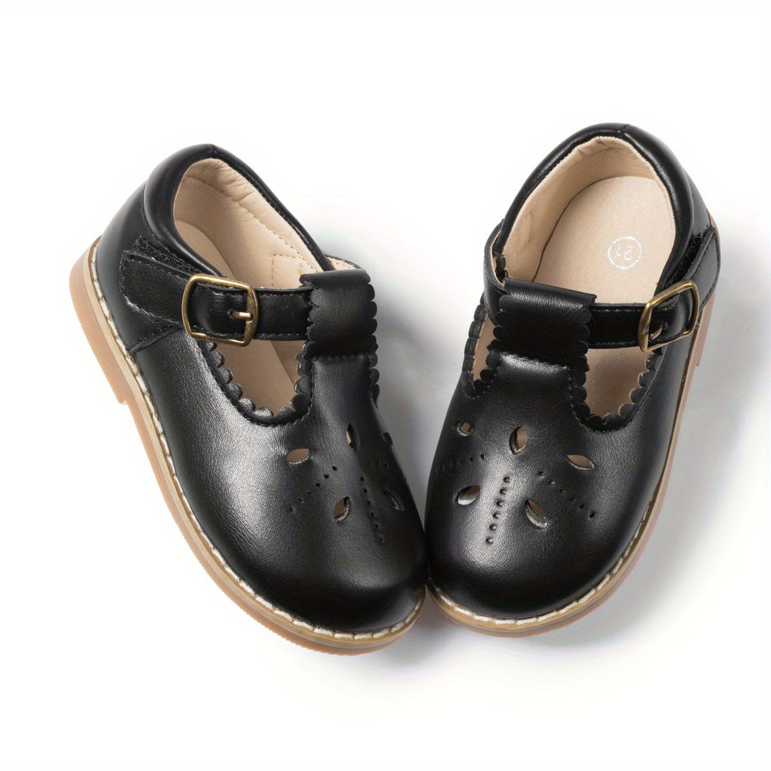 Lichtbruine meisjes platte schoenen, vintage stijl met anti-slip zool en gesp voor kinderschoenen.