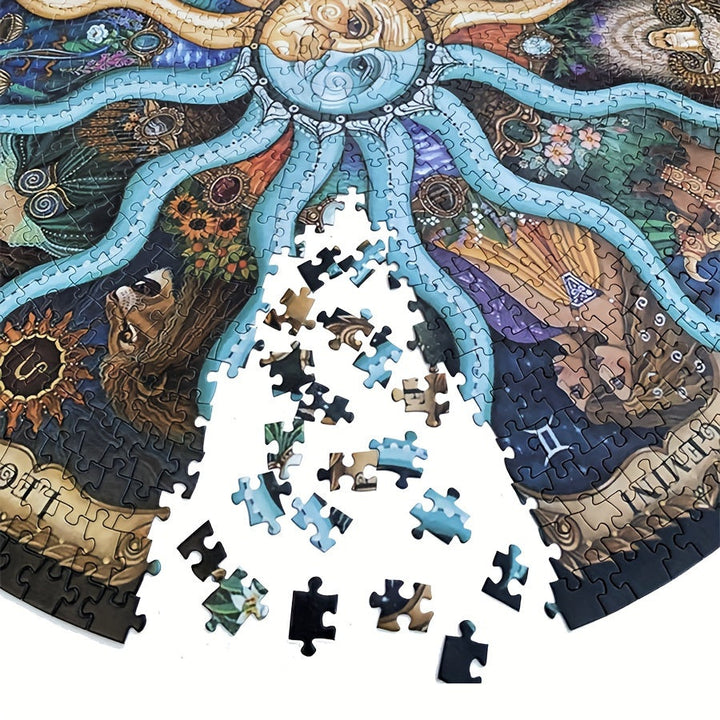 Prachtige ronde zodiac puzzel met 1000 stukjes, ideaal voor volwassenen die houden van astrologie en kosmos.