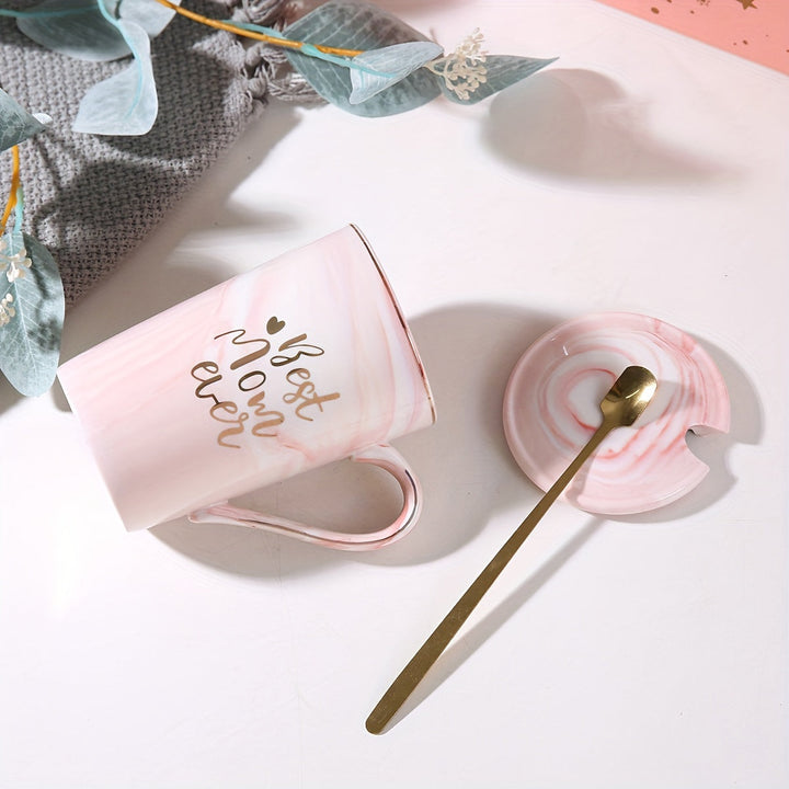 Marmeren mokset met gouden opdruk. Dames porseleinen thee- of koffiemokken, een elegant en luxe moederdag cadeau.