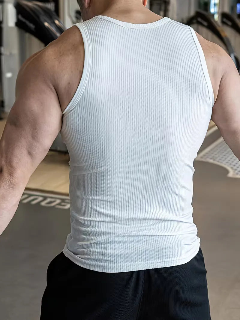 Geribde heren slim fit tanktop, ademend en mouwloos, uitstekend voor sport, gym en warme zomerdagen.