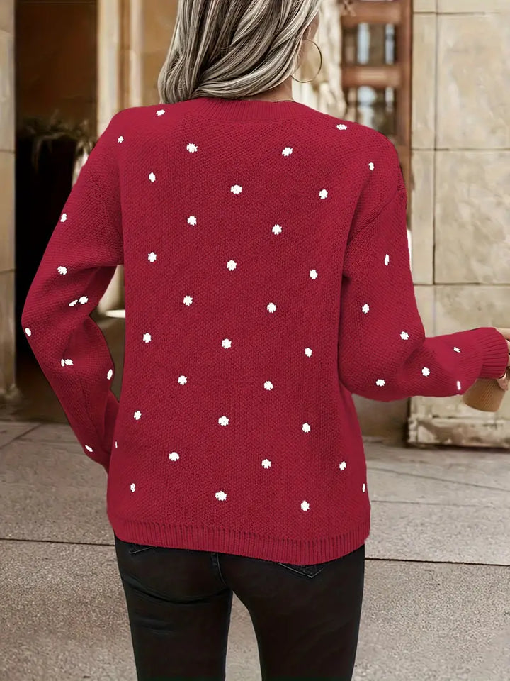Trendy grijze polkadot dames trui, een must-have voor een comfortabele en modieuze look.