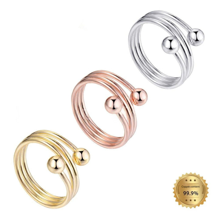 Elegante dames verstelbare ring van koper, met uniek bolvormig design. Perfect sieraad accessoire.