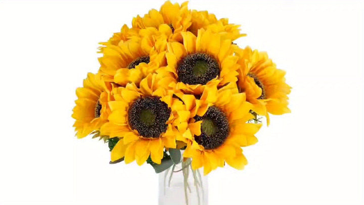 11 kunst zonnebloemen in vaas; sfeervolle decoratie voor woonkamer, hal of kantoor, geel en zonnig.