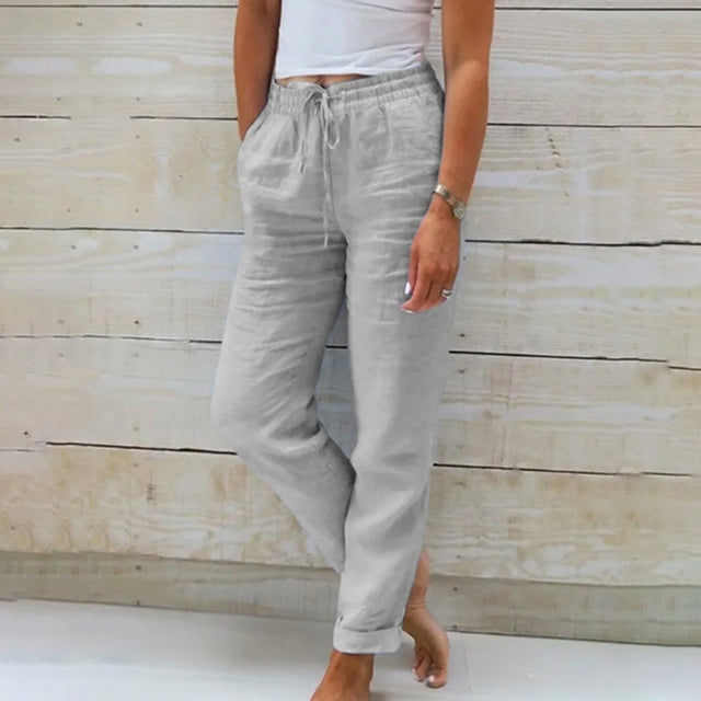 Dunne dames linnen broek, zeer comfortabel en ademend. Ideaal als lichte zomerbroek voor warme dagen.