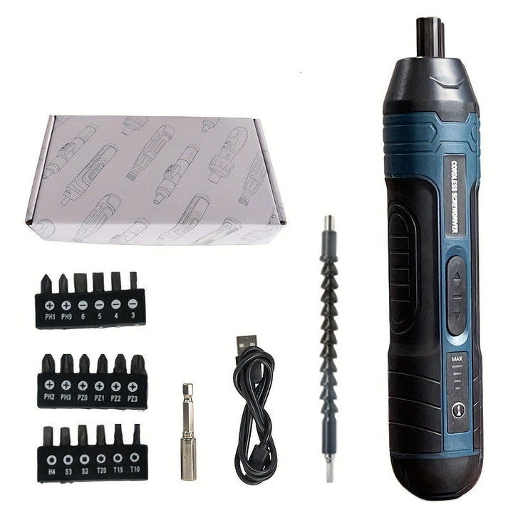 Uitgebreide 3.6V accuschroevendraaier gereedschapset, overzichtelijk gepresenteerd met accessoires.