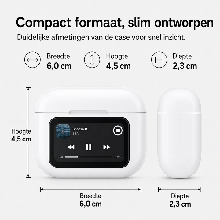 Innovatieve technologie in-ear gadgets: draadloze oordopjes met touchscreen, ANC en Bluetooth 5.3 voor audiofans.