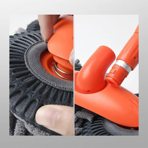 Krasvrije autowasborstel met dubbele microvezel kop, opvouwbaar en telescopisch voor eenvoudige reiniging.