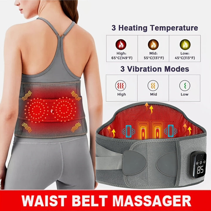 Unisex verwarmde massageband voor rug- & taillepijnverlichting, met vibratie en warmtetherapie.