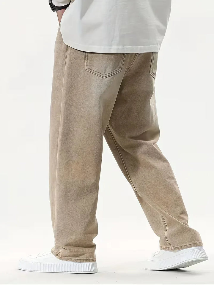 Moderne kaki heren wide leg jeans met een loose fit, essentieel voor comfortabele streetwear en casual looks.