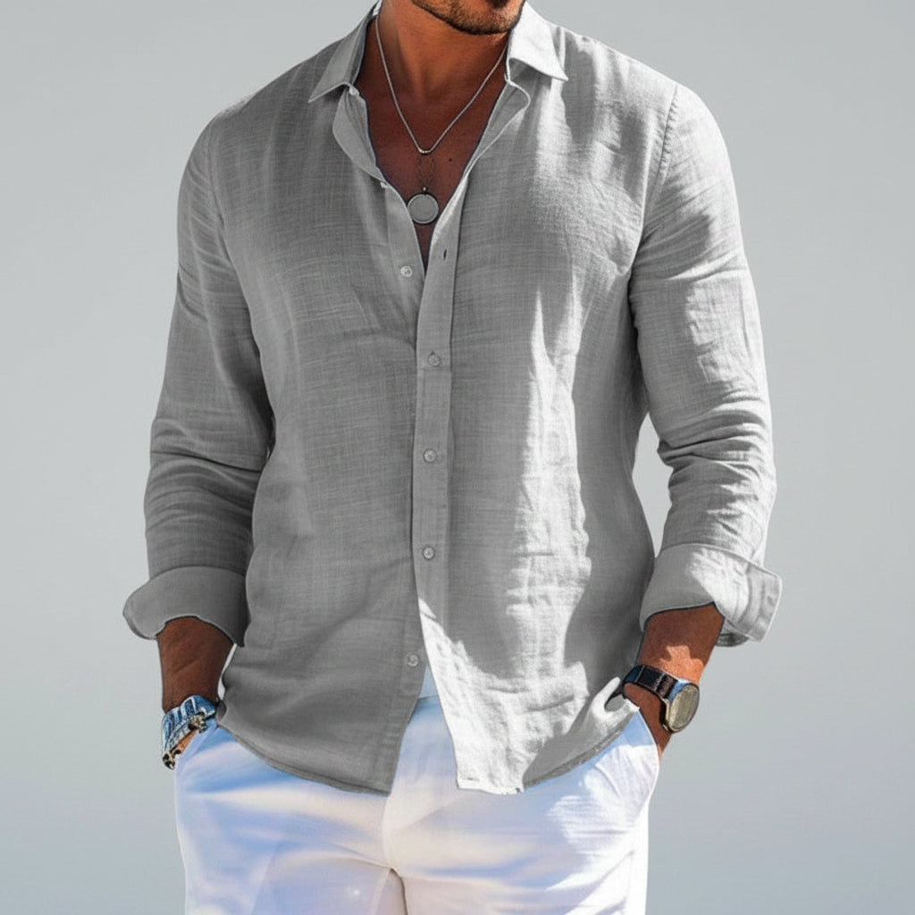Casual heren overhemd lange mouwen voorzijde, met knoopsluiting, slim fit, stijlvol voor zomerdagen.