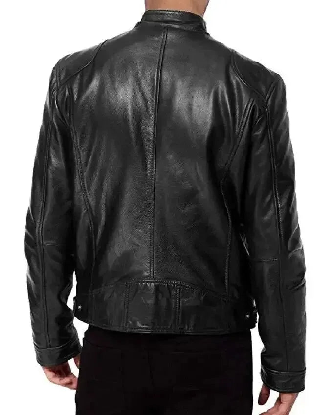 Bruin heren bikerjack, modern motorjas met ritssluiting, perfect voor casual bovenkleding.