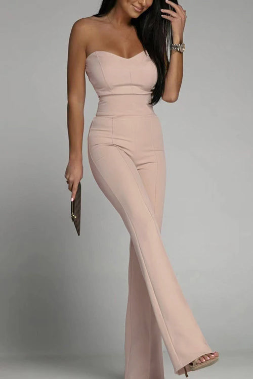 Dames elegante strapless jumpsuit, minimalistisch chic voor avondkleding of zomerse feestjes.