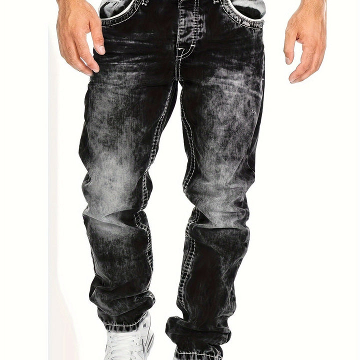 Hoge kwaliteit heren distressed jeans, punk stijl, slim fit. Comfortabele herenbroek voor elke dag.
