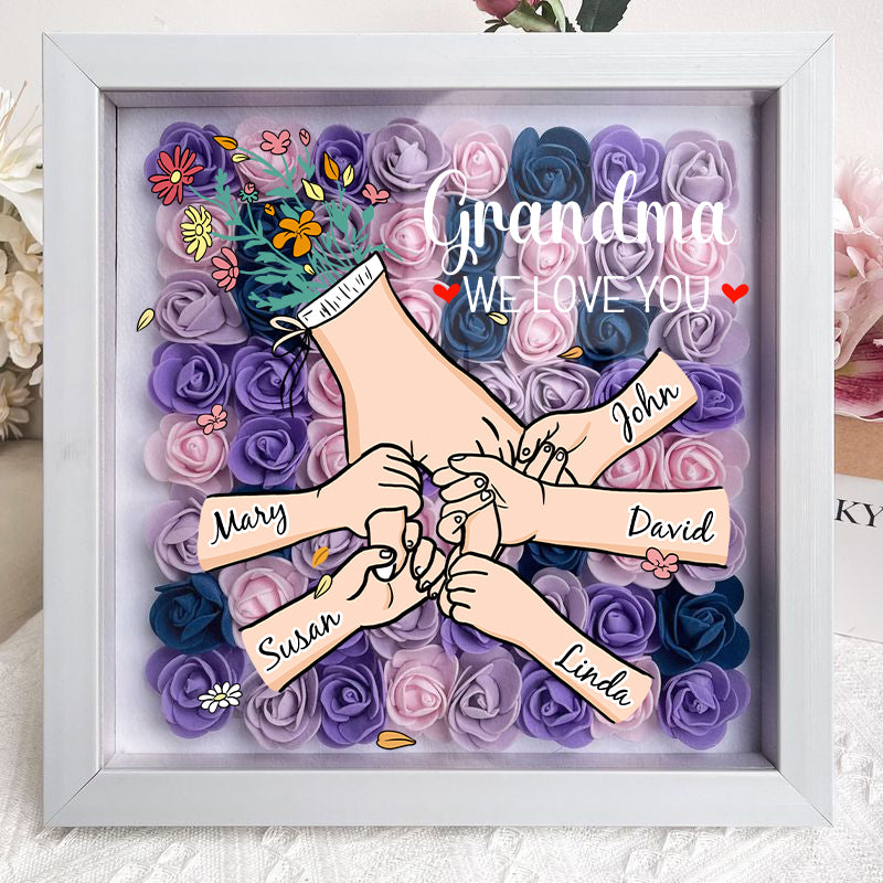 Prachtig wanddecoratie cadeau voor mama: gepersonaliseerde namen bloemen in duurzame schaduwbox.