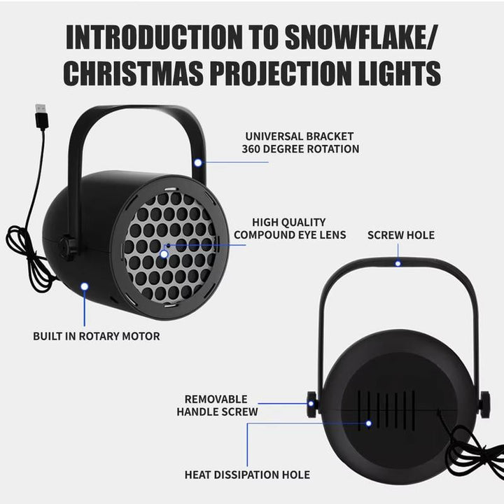 Krachtige LED projectielamp voor buitengebruik, met feestdagen thema's zoals sneeuwvlokken.
