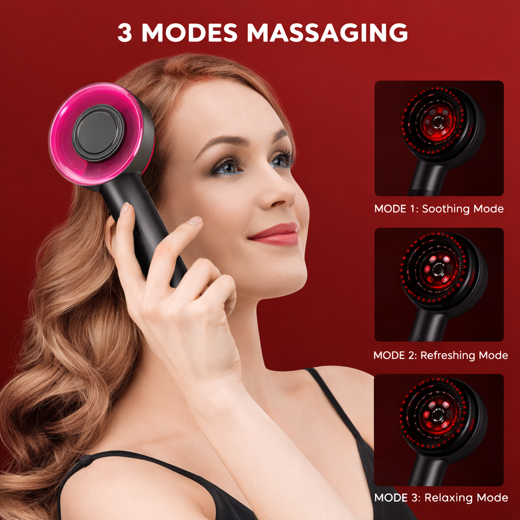 Compacte unisex hoofdhuidborstel met rood licht, ideaal voor dagelijkse persoonlijke verzorging en haargroei.