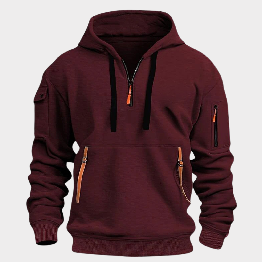 Casual mannen hoodie Ben, een comfortabele trui voor mannenmode, met ruime pasvorm en halve rits.