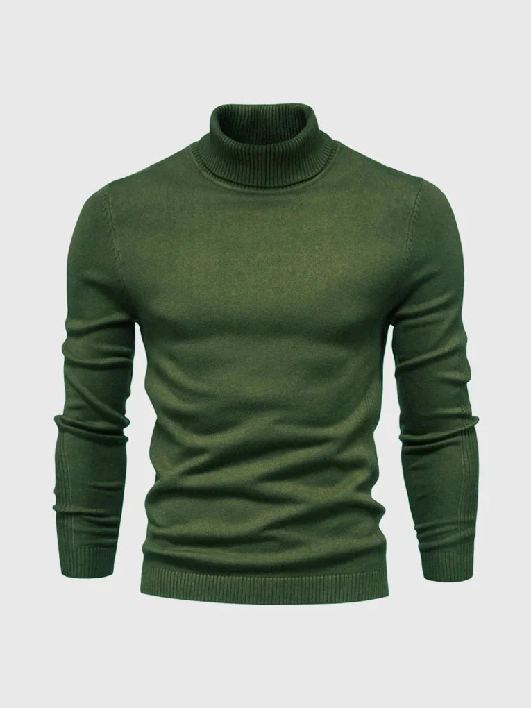 Groene stijlvolle heren coltrui, een warme en trendy wintermode essential.