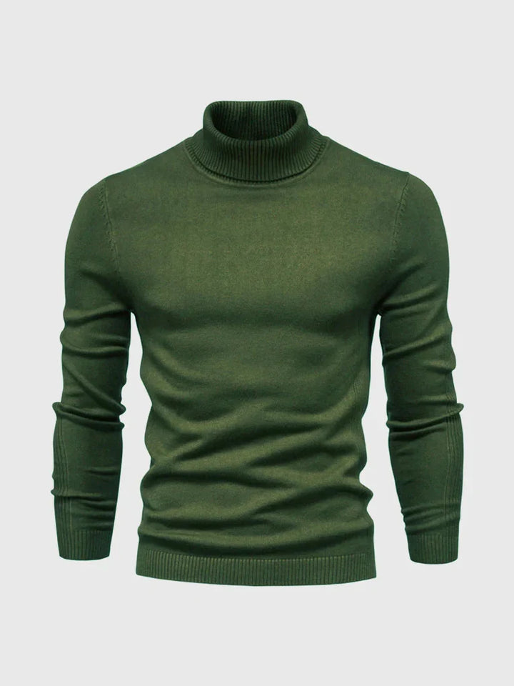 Groene stijlvolle heren coltrui, een warme en trendy wintermode essential.