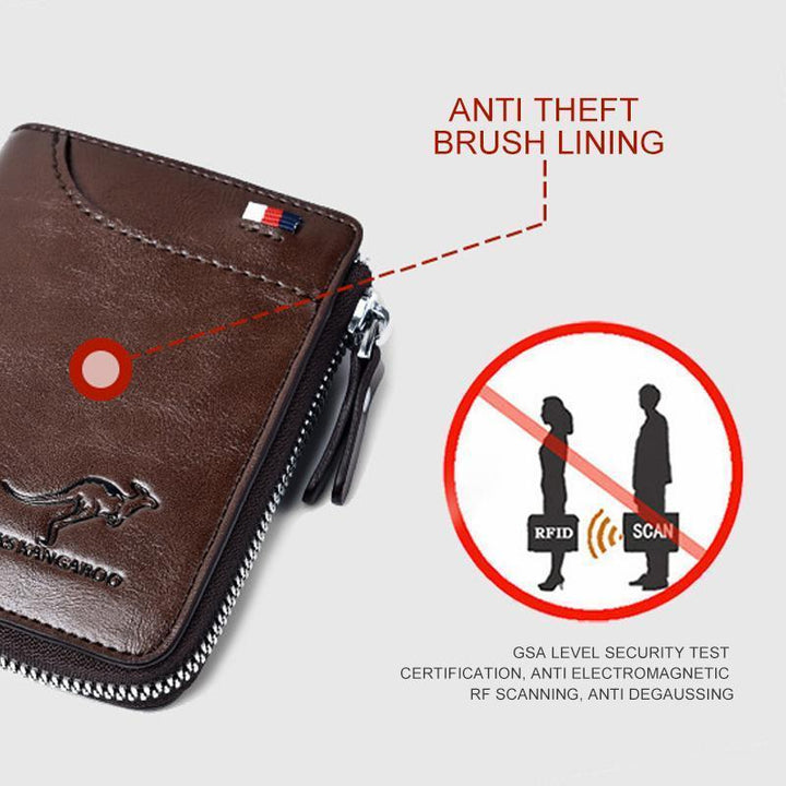 Zwarte RFID beschermende portemonnee, compact model. Ideaal voor pasjes, munten en biljetten, unisex.