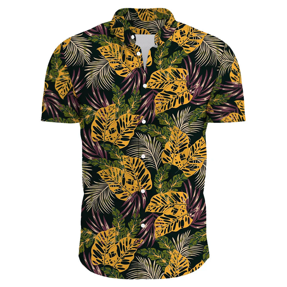 Vakantieklaar heren shirt met tropische bloemenprint, kleurrijk en casual voor de zomer.