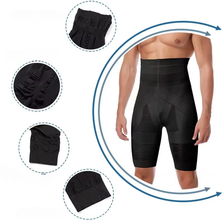 Functionele zwarte heren compressiebroek. Voor krachtige fitness, biedt houding- en bovenbeenondersteuning.