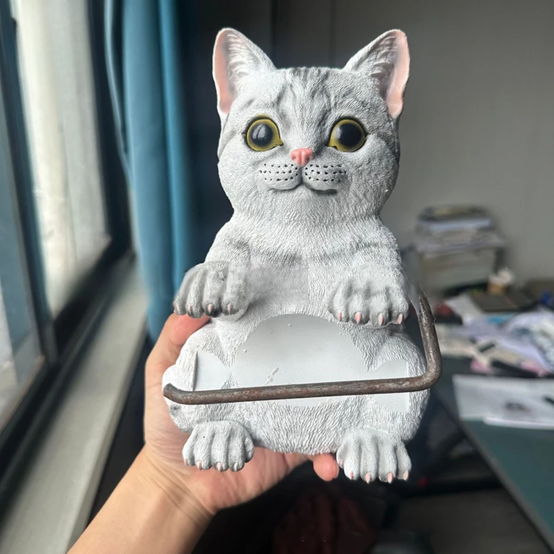 Perfect geschenk voor kattenliefhebbers: deze unieke, decoratieve toiletpapierhouder voor de badkamer.