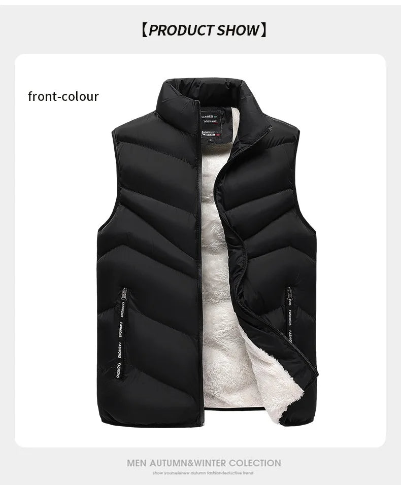 Mouwloos jack voor heren, warm en veelzijdig, met praktische ritssluiting; essentieel voor koudere dagen.