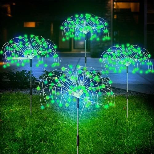 Prachtige solar tuinverlichting; waterdichte buitenlamp met dynamisch LED vuurwerkeffect.