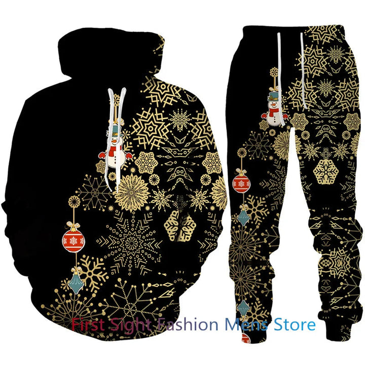 Zachte heren feestelijke loungeset met capuchon. Ideaal comfortabel joggingpak voor kerst en winterse avonden.