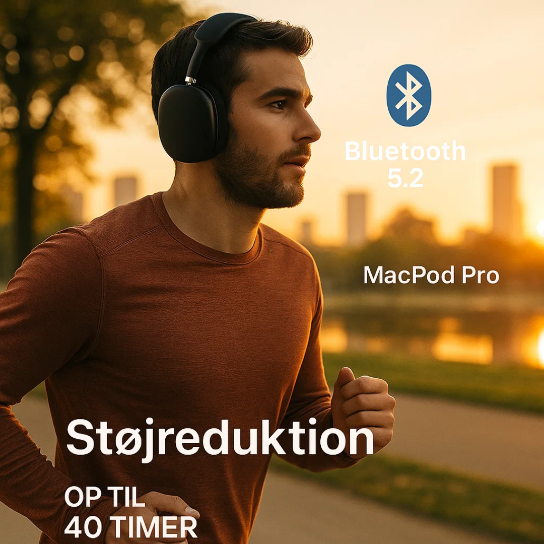 Comfortabele Macpod Pro over-ear koptelefoon, verstelbaar, ideaal voor lange luistersessies.
