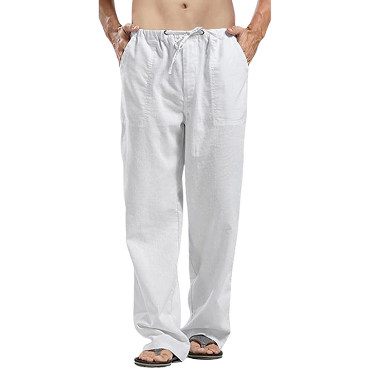 Modieuze, luchtige heren zomerbroek met comfortabele oversized pasvorm en praktisch trekkoord, perfect voor casual herenmode.