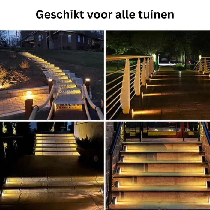 Solar StepBright LED traplampen, draadloos en modern voor veilige en stijlvolle buitenverlichting.