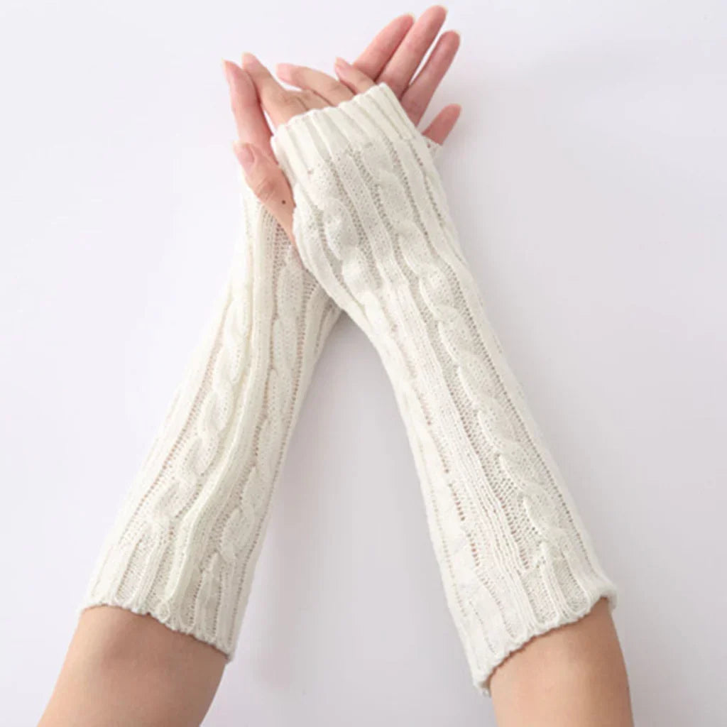 Dames lange vingerloze gebreide FlexiWarm handschoenen, warm en trendy voor buitenactiviteiten winter.