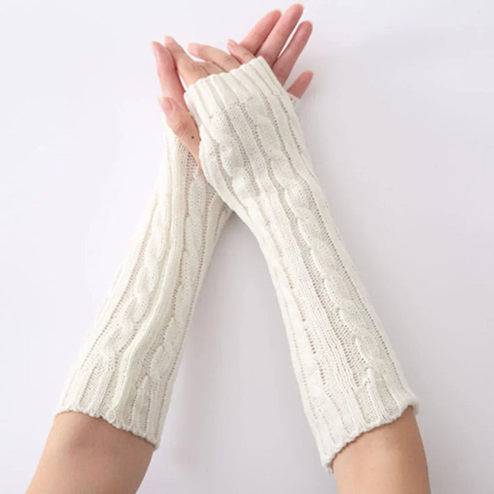 Dames lange vingerloze gebreide FlexiWarm handschoenen, warm en trendy voor buitenactiviteiten winter.