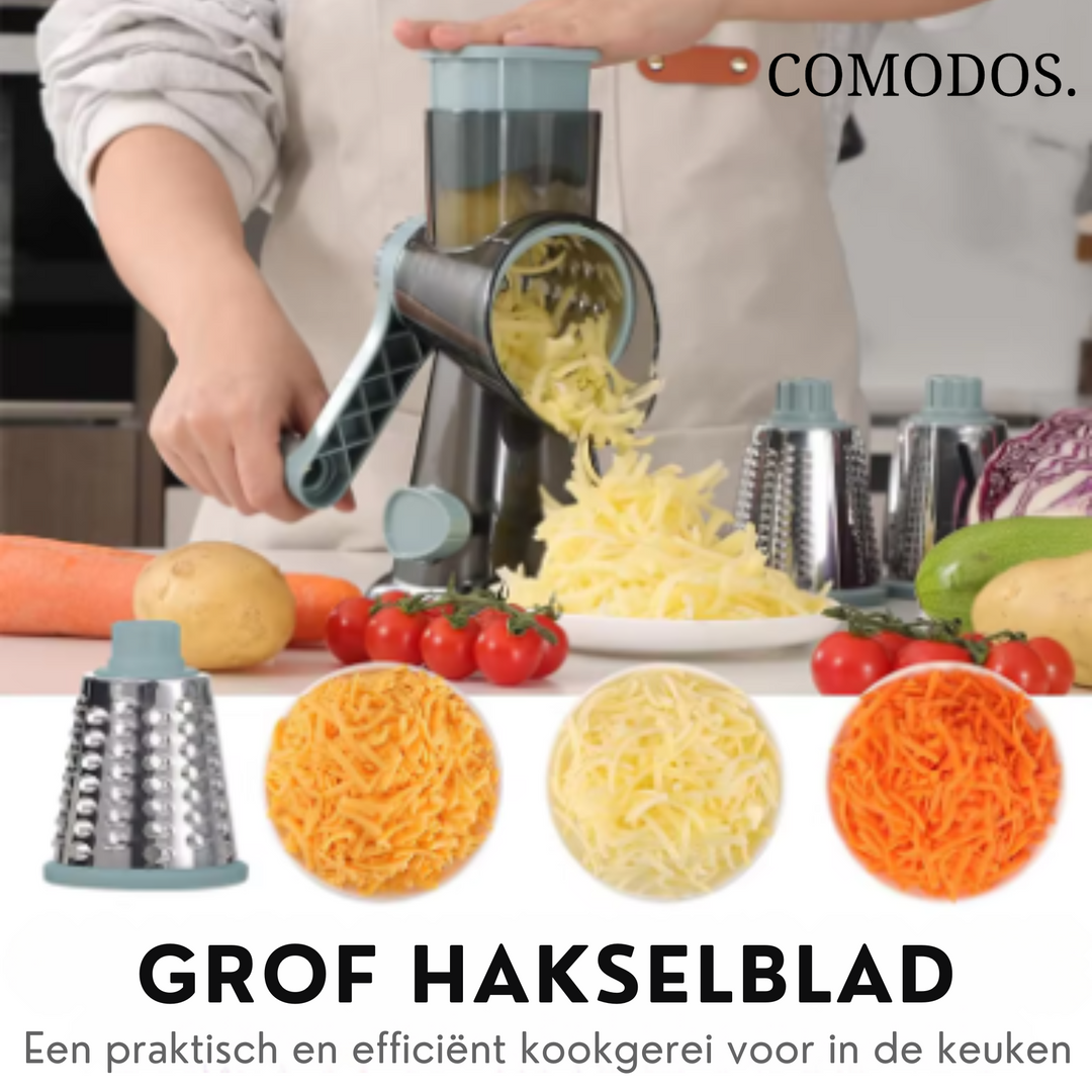 Multifunctionele keukensnijder voor het bereiden van allerlei ingrediënten, van uien tot noten.
