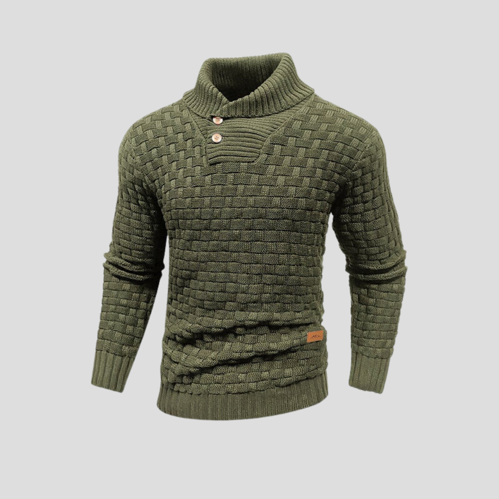 Fijn gebreide herentrui met halve kraag en knoopjes. Stijlvolle en zachte pullover voor elke gelegenheid.
