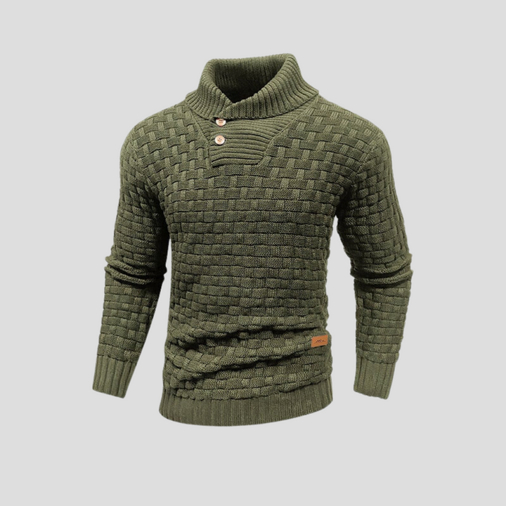 Fijn gebreide herentrui met halve kraag en knoopjes. Stijlvolle en zachte pullover voor elke gelegenheid.