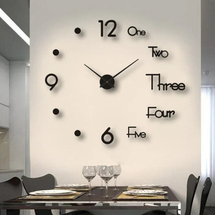 Instructiebeeld van de ArtTime DIY wandklok, toont de eenvoudige montage van de grote moderne klok.