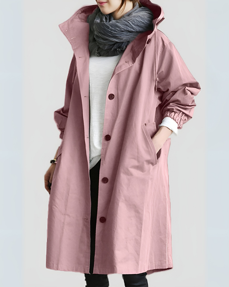 Warme dames trenchcoat met capuchon, essentiële overkleding voor elk seizoen met losse pasvorm.