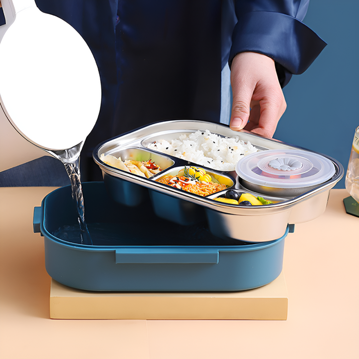 Stijlvolle thermische maaltijdbox in pastelkleuren, een lekvrije bento box voor verse lunch op reis.
