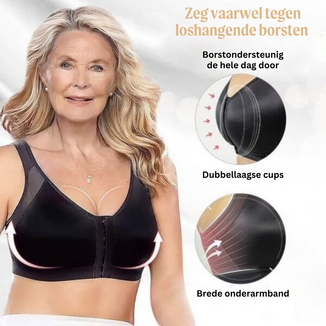 Comfortabele damesbeha met voorsluiting; ideaal tegen rug- en nekpijn.