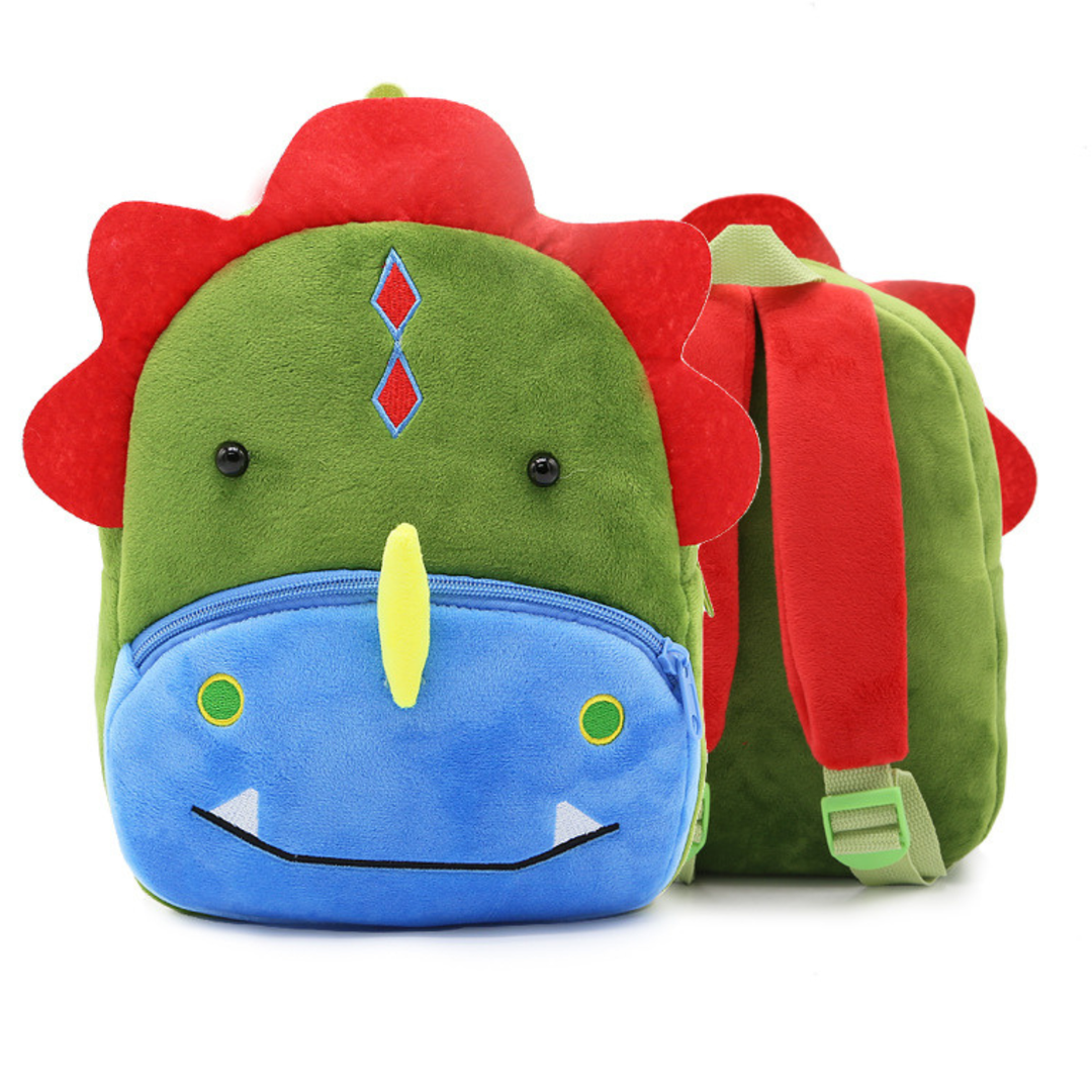 Pluche schooltas met dierenmotief, comfortabel voor kleuters en peuters.