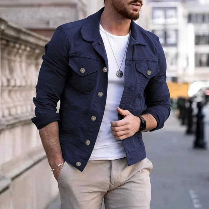Heren denimjack van hoge kwaliteit, klassiek spijkerjack met borstzakken, duurzame en modieuze bovenkleding.