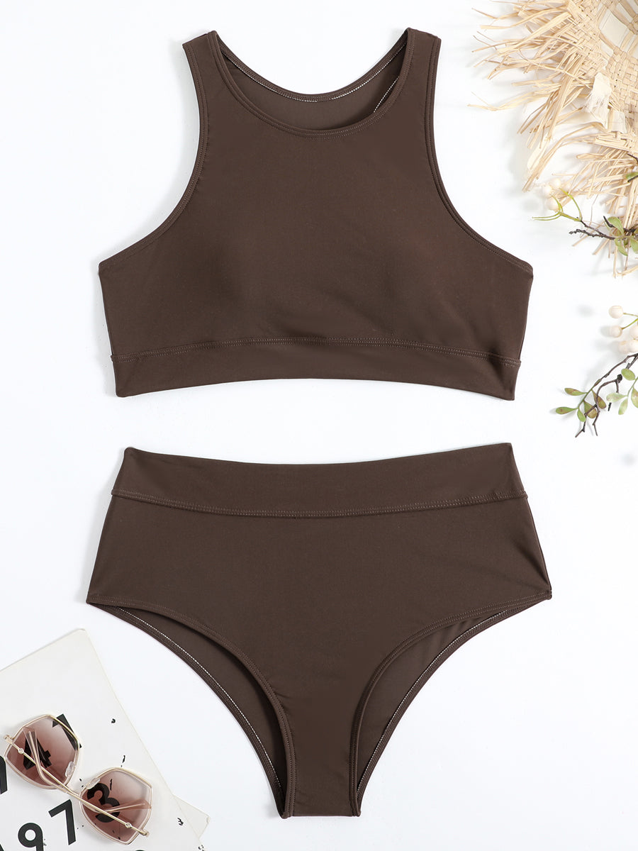 Nieuwe dames sportieve high-waist bikini. Racerback top biedt comfort en stijl voor zwemmen en strandmode.
